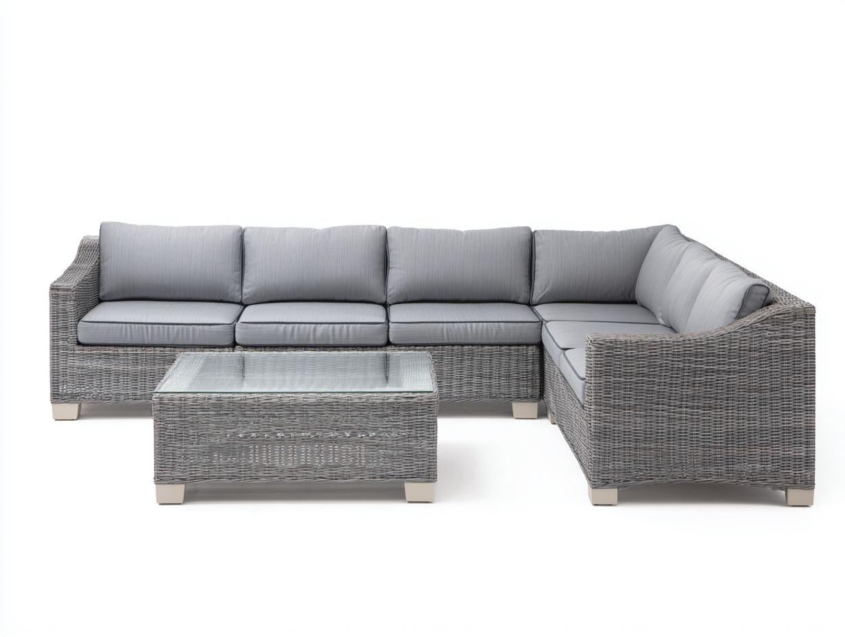 Divani da esterno angolare in rattan sintetico 285x220x75 cm per giardino - grigio-grigio chiaro - design moderno-Misaiahaus