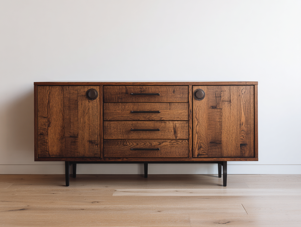 Mobile ingresso in legno 170x43x76 cm per ingresso - marrone scuro-nero - design industriale con 4 cassetti-Misaiahaus