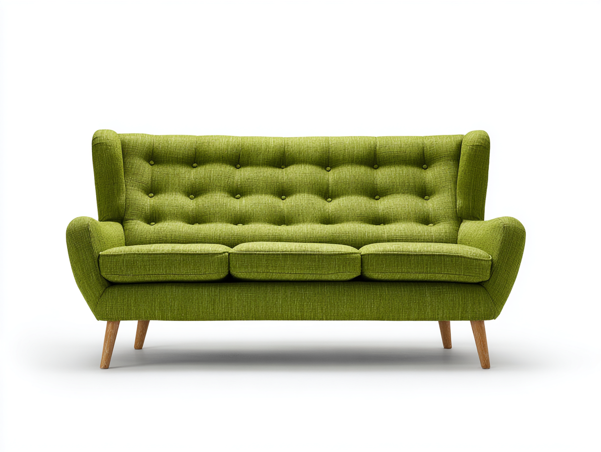 Divani a 3 posti in tessuto 224x90x96 cm - verde oliva - stile rétro con schienale capitonné per soggiorno-Misaiahaus