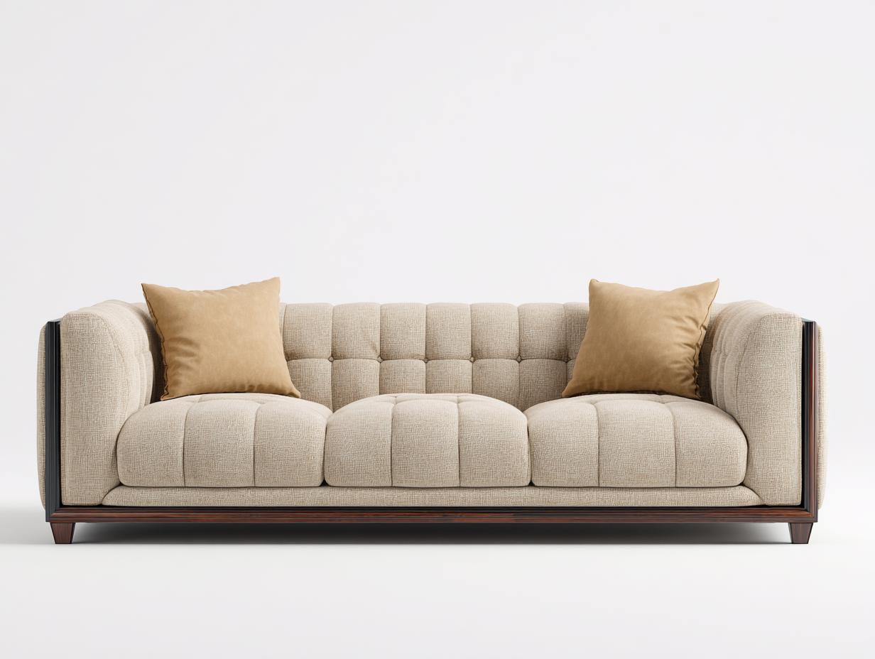 Divani a 3 posti in tessuto 222x90x78 cm per soggiorno - beige chiaro-marrone scuro-nero - design moderno trapuntato-Misaiahaus