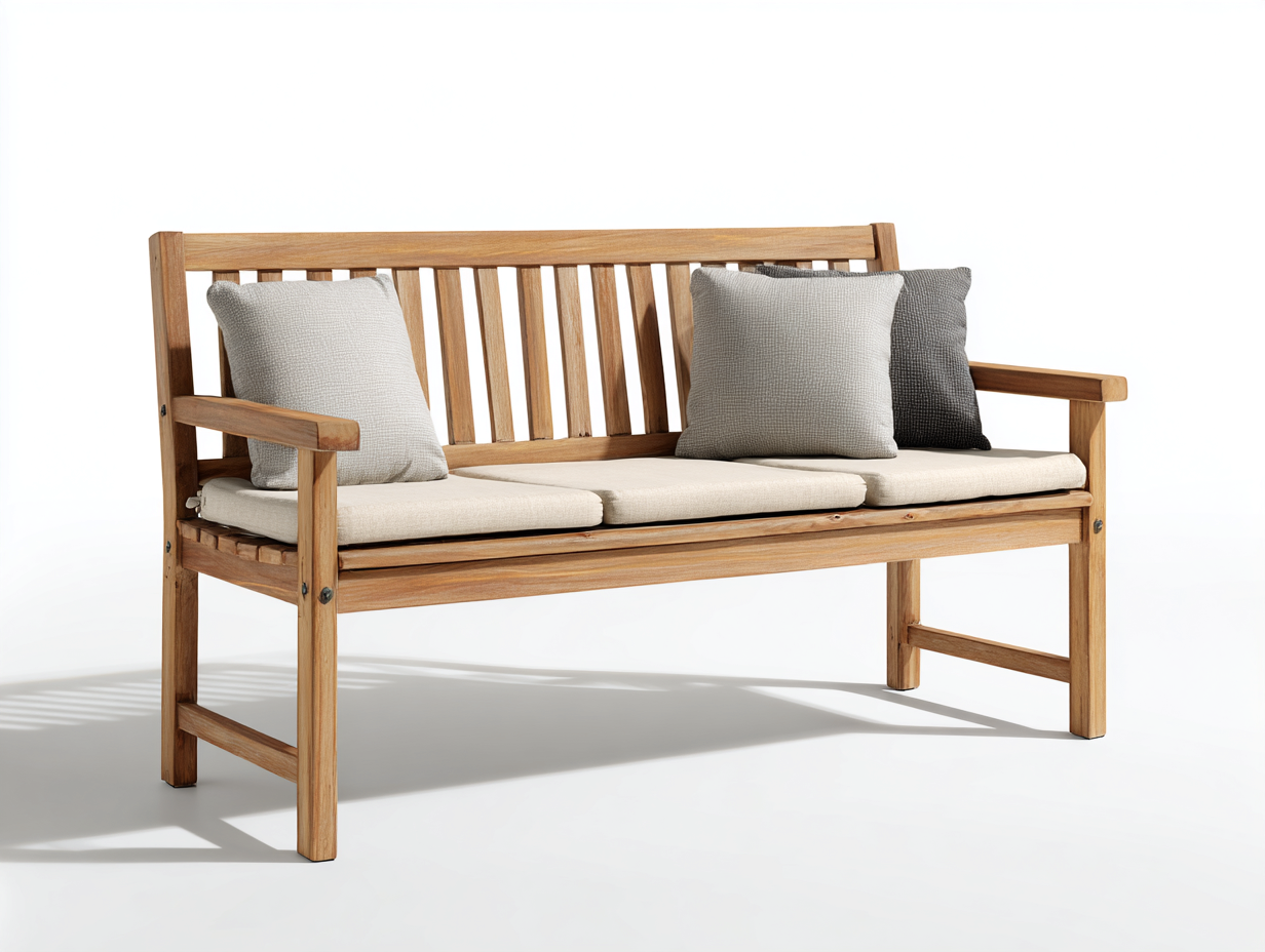 Panche da giardino in legno con seduta imbottita 150x61x86 cm per giardino - legno naturale-beige chiaro - design classico-Misaiahaus