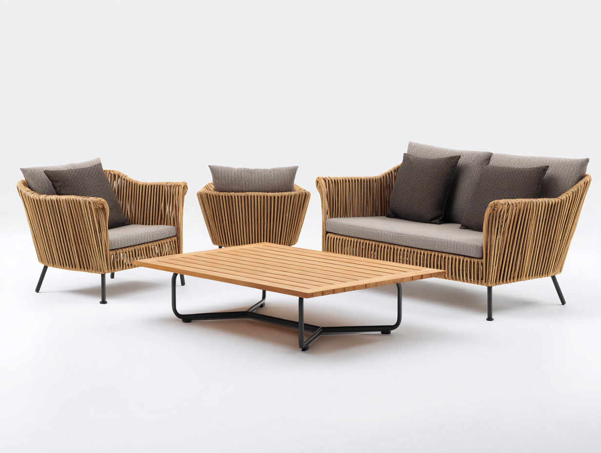 Divani da esterno 2 posti in corda intrecciata 170x80x78 cm per giardino - marrone chiaro-grigio tortora-nero - design moderno-Misaiahaus