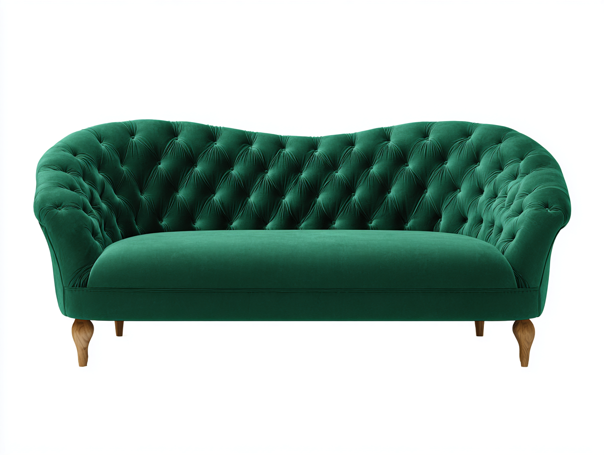 Divani a 3 posti in velluto 220x90x78 cm per soggiorno - verde smeraldo-legno naturale - design classico capitonné-Misaiahaus