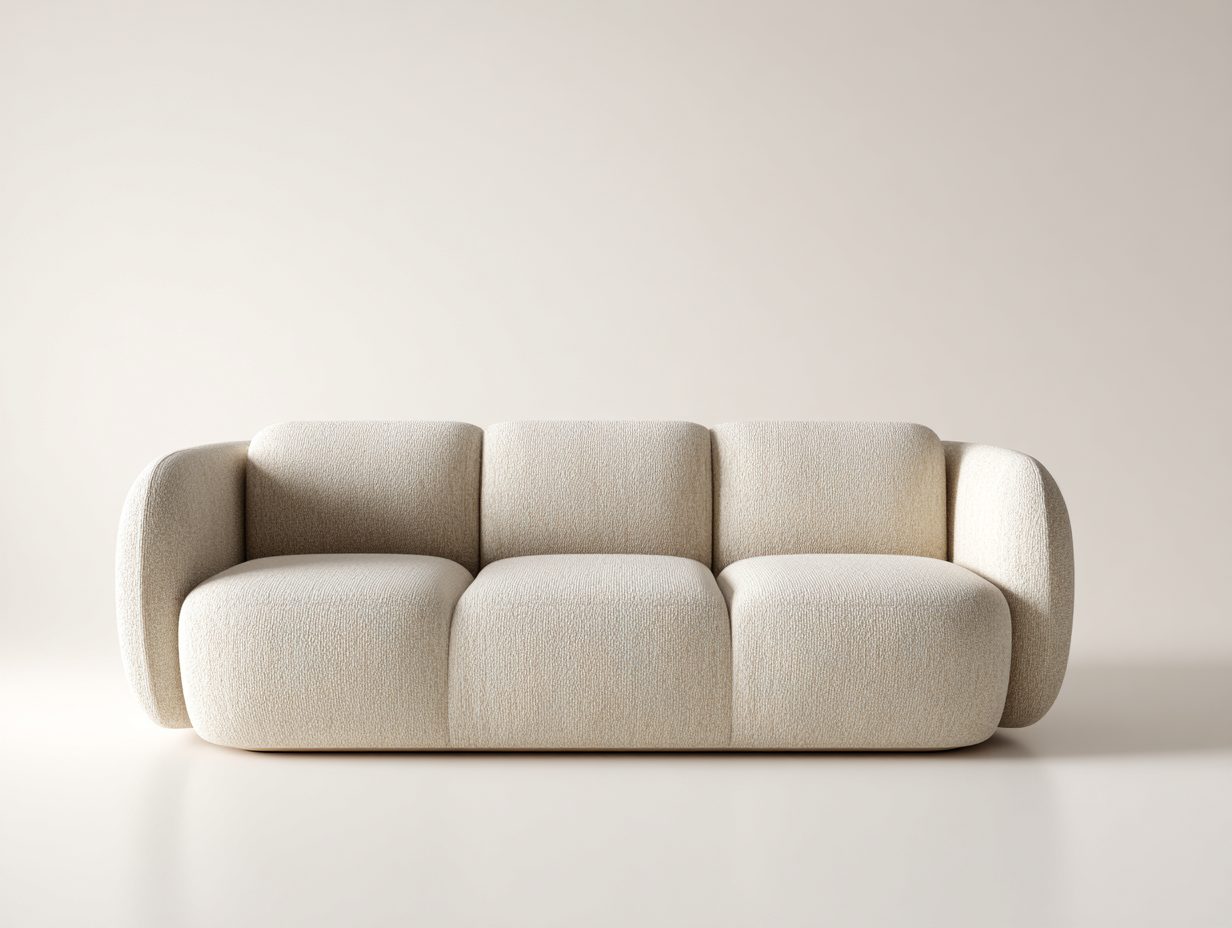 Divani a 3 posti in tessuto bouclé 226x92x78 cm - crema - stile moderno per soggiorno-Misaiahaus