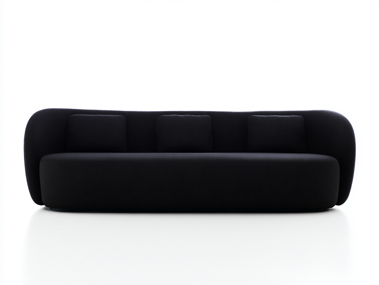 Divani a 3 posti in tessuto 225x92x76 cm per soggiorno - nero - design moderno arrotondato-Misaiahaus