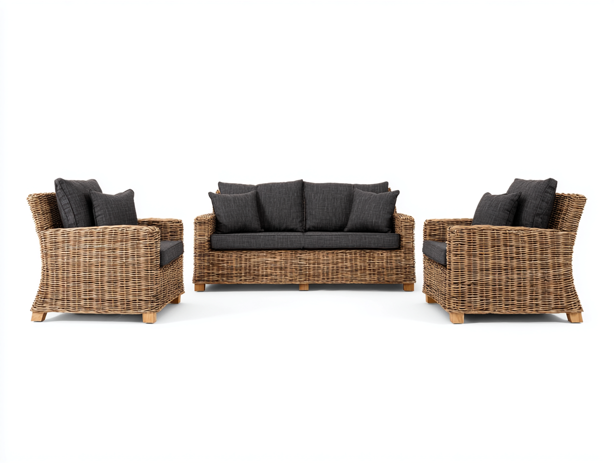 Divani da esterno 3 posti in rattan sintetico 205x86x78 cm per giardino - marrone chiaro-grigio scuro - design naturale-Misaiahaus