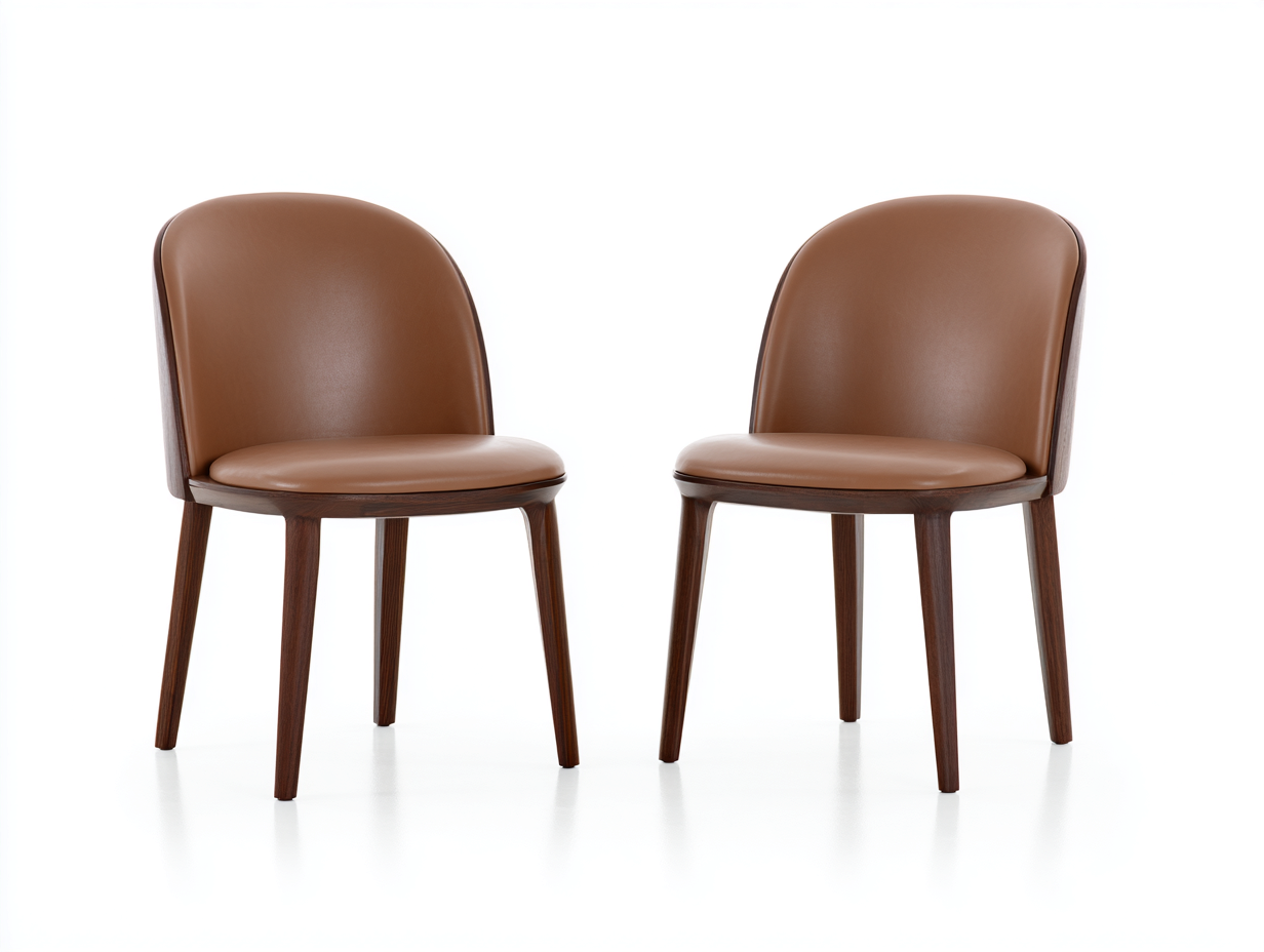 Sedia da pranzo in pelle e legno 50x56x83 cm - marrone cognac e noce scuro - design moderno con schienale curvo per sala da pranzo-Rosolvahaven