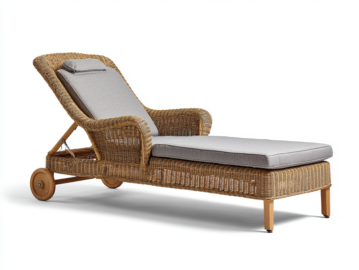 Lettino prendisole in rattan intrecciato 196x76x86 cm - marrone naturale e grigio chiaro - schienale inclinabile per giardino e terrazza-Rosolvahaven