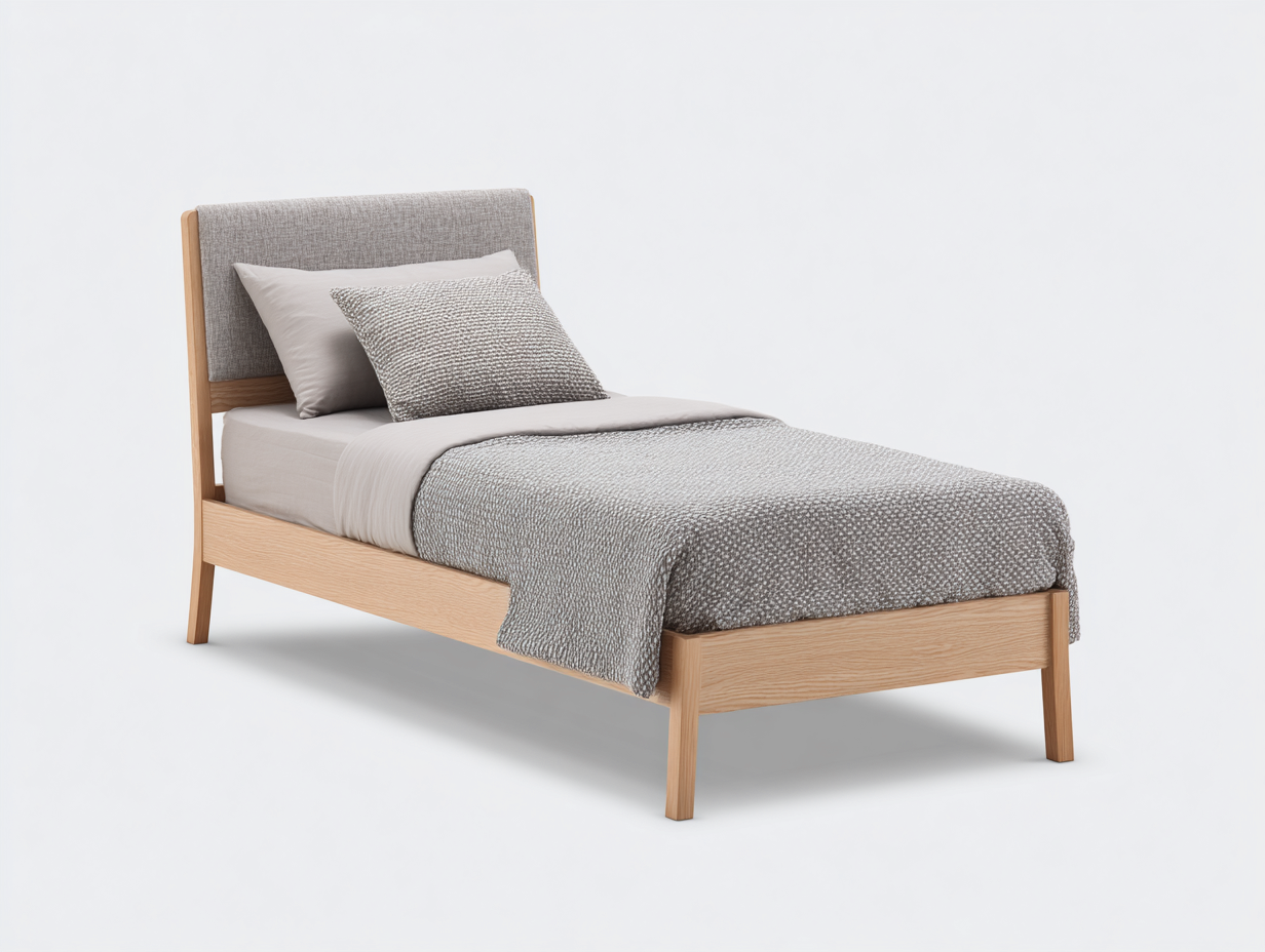 Letto singolo in legno con testiera imbottita 202x95x91 cm - rovere chiaro e grigio - design moderno per camera da letto-Rosolvahaven