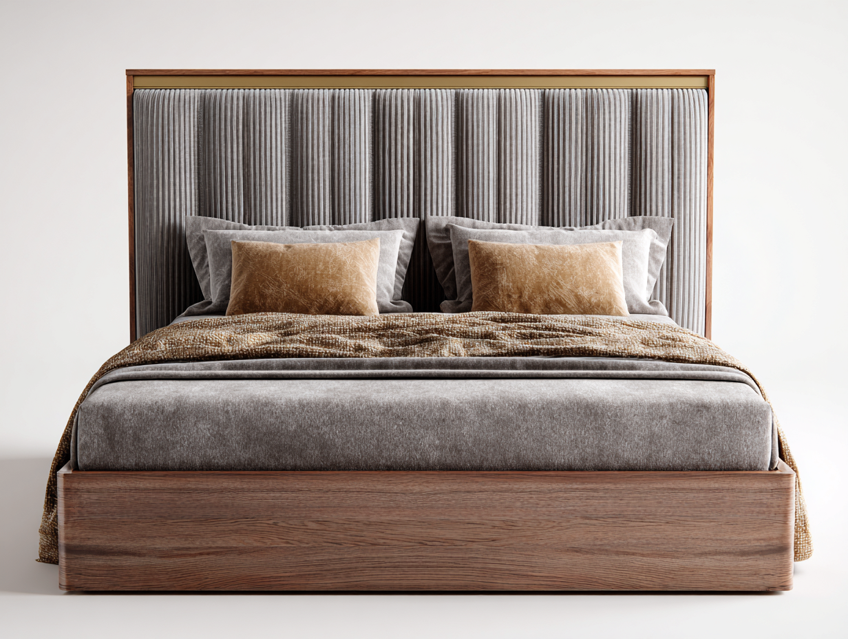 Letto matrimoniale imbottito 216x187x118 cm - marrone noce e grigio - design moderno con testiera scanalata per camera da letto-Rosolvahaven