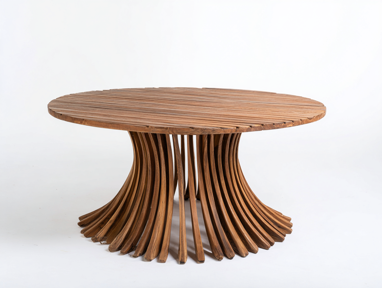 Tavolo da giardino rotondo in legno 122x122x76 cm legno naturale per esterno - design moderno a doghe-Rosolvahaven
