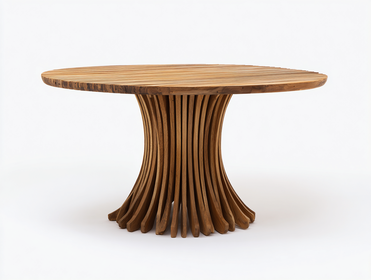 Tavolo da giardino in legno 154x154x76 cm - marrone noce - piano rotondo a doghe con base scultorea per giardino e terrazza-Rosolvahaven