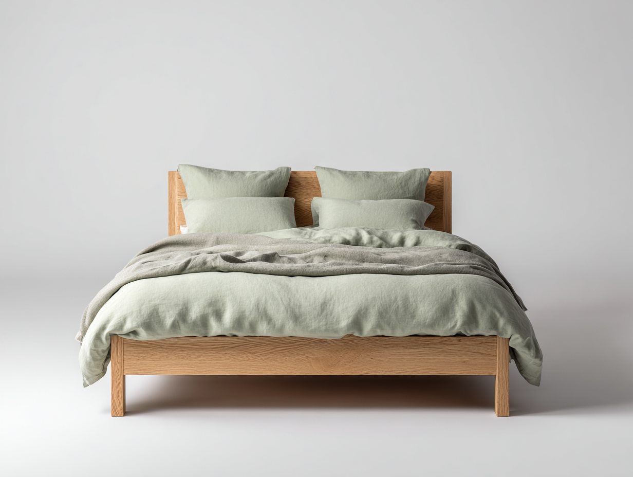 Letto matrimoniale in legno 210x185x98 cm - rovere naturale e verde salvia - design moderno con testiera per camera da letto-Rosolvahaven