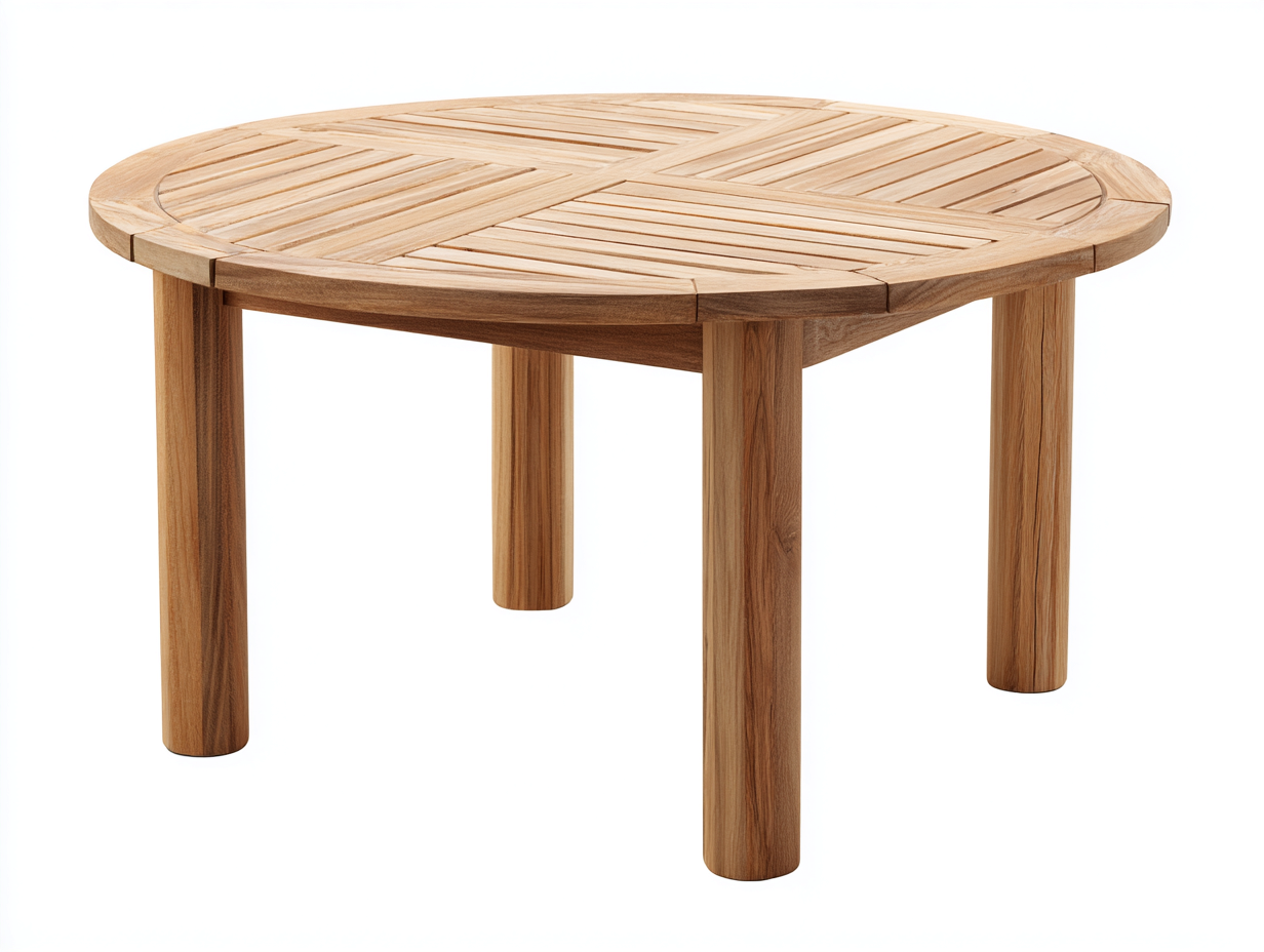 Tavolo da giardino rotondo in legno 124x124x74 cm legno naturale per esterno - design moderno a doghe-Rosolvahaven