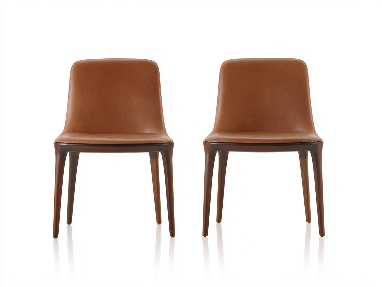 Sedia da pranzo in pelle e legno 49x54x83 cm - marrone cognac e noce scuro - design moderno per sala da pranzo-Rosolvahaven