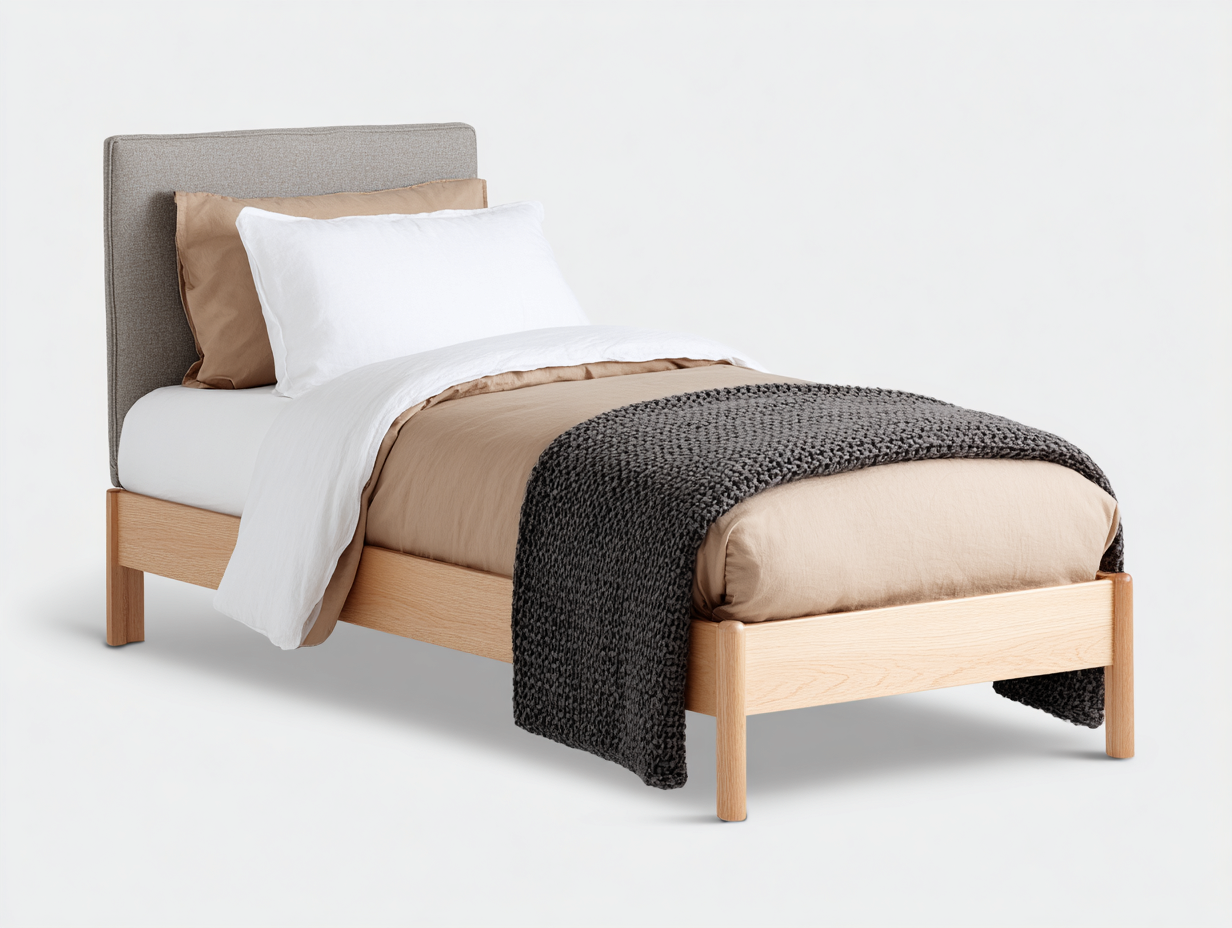 Letto singolo in legno con testiera imbottita 204x97x96 cm - rovere chiaro e grigio - design moderno per camera da letto-Rosolvahaven