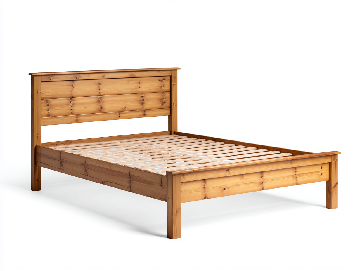 Letto matrimoniale in legno 207x166x98 cm legno naturale per camera - design classico con rete a doghe-Rosolvahaven