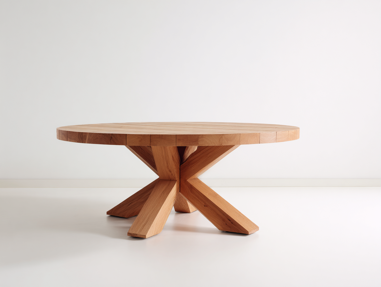 Tavolo da giardino in legno 150x150x76 cm - marrone naturale - piano rotondo con base incrociata per giardino e terrazza-Rosolvahaven