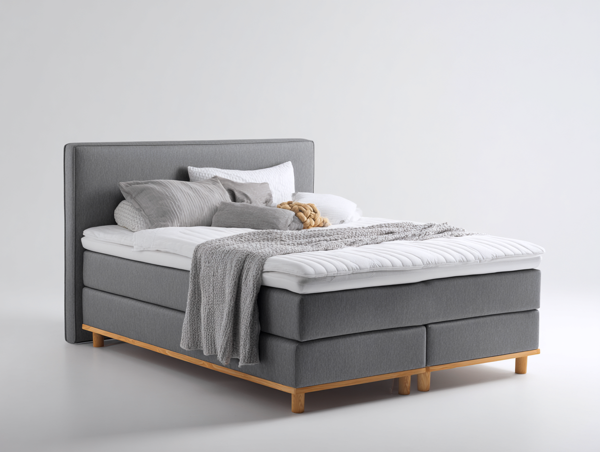 Letto matrimoniale imbottito 215x188x112 cm - grigio e marrone naturale - design box spring con testiera per camera da letto-Rosolvahaven