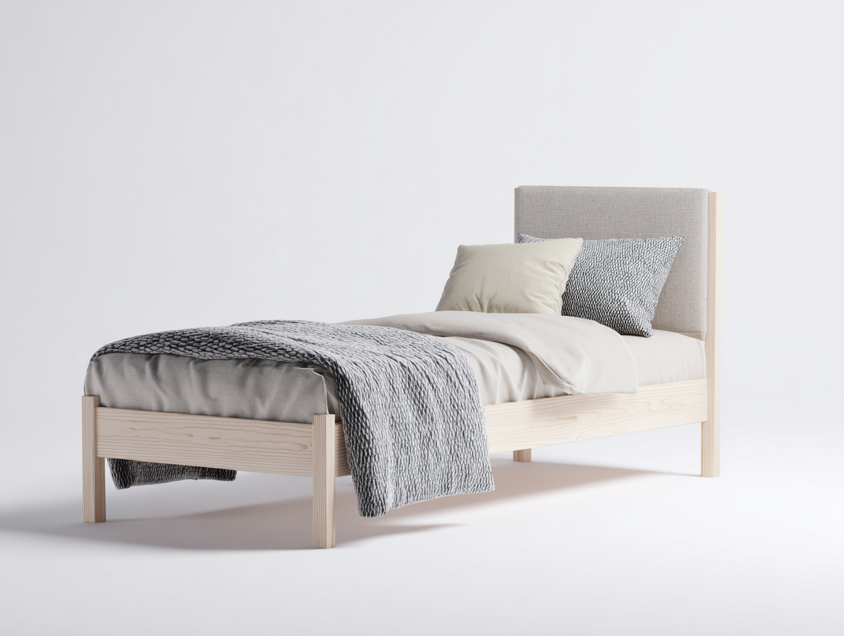 Letto singolo in legno con testiera imbottita 203x96x93 cm - rovere chiaro e beige - design moderno per camera da letto-Rosolvahaven
