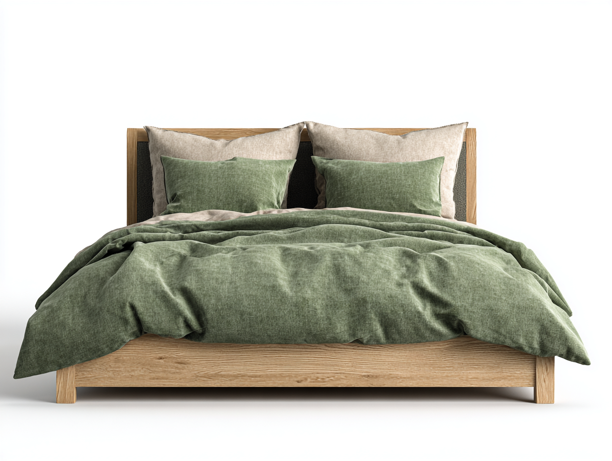 Letto matrimoniale in legno con testiera imbottita 210x170x102 cm legno naturale-verde per camera - design moderno-Rosolvahaven