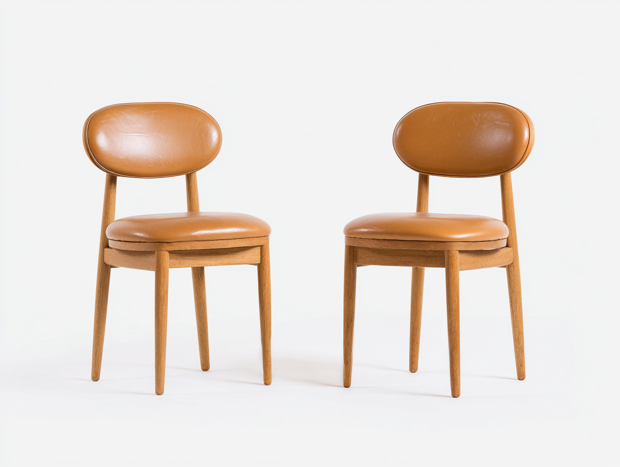 Sedia da pranzo in pelle e legno 50x55x82 cm - marrone cognac e rovere naturale - design moderno per sala da pranzo-Rosolvahaven