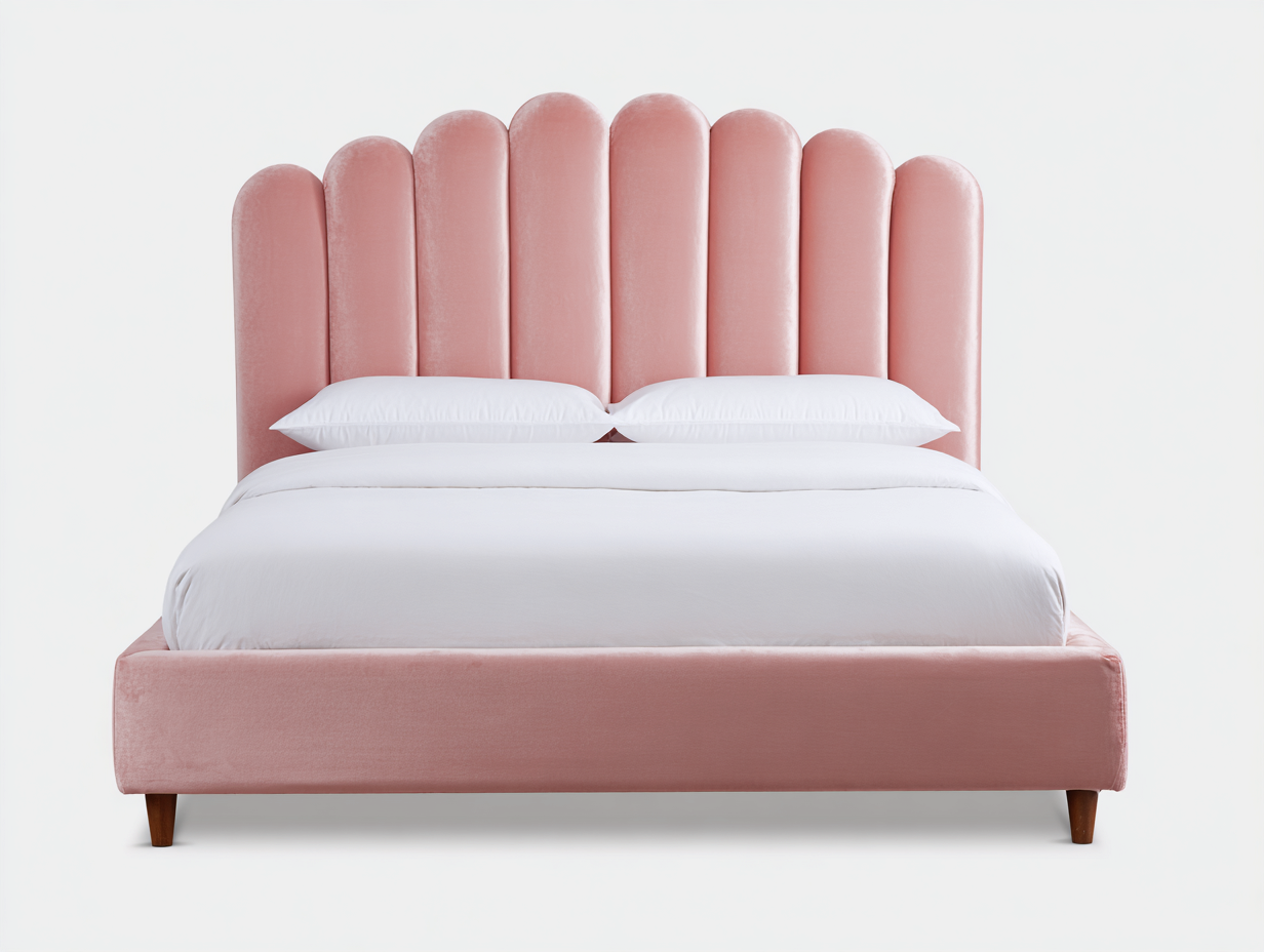 Letto matrimoniale imbottito in velluto 211x173x115 cm rosa-marrone per camera - design moderno con testiera scanalata-Rosolvahaven