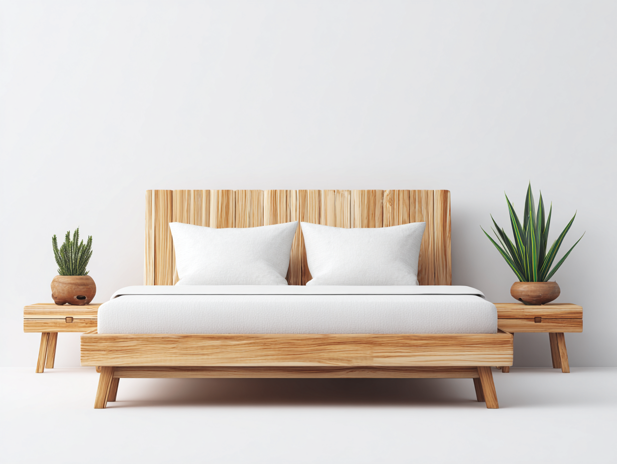 Letto matrimoniale in legno 218x190x105 cm - marrone naturale - design moderno con testiera per camera da letto-Rosolvahaven