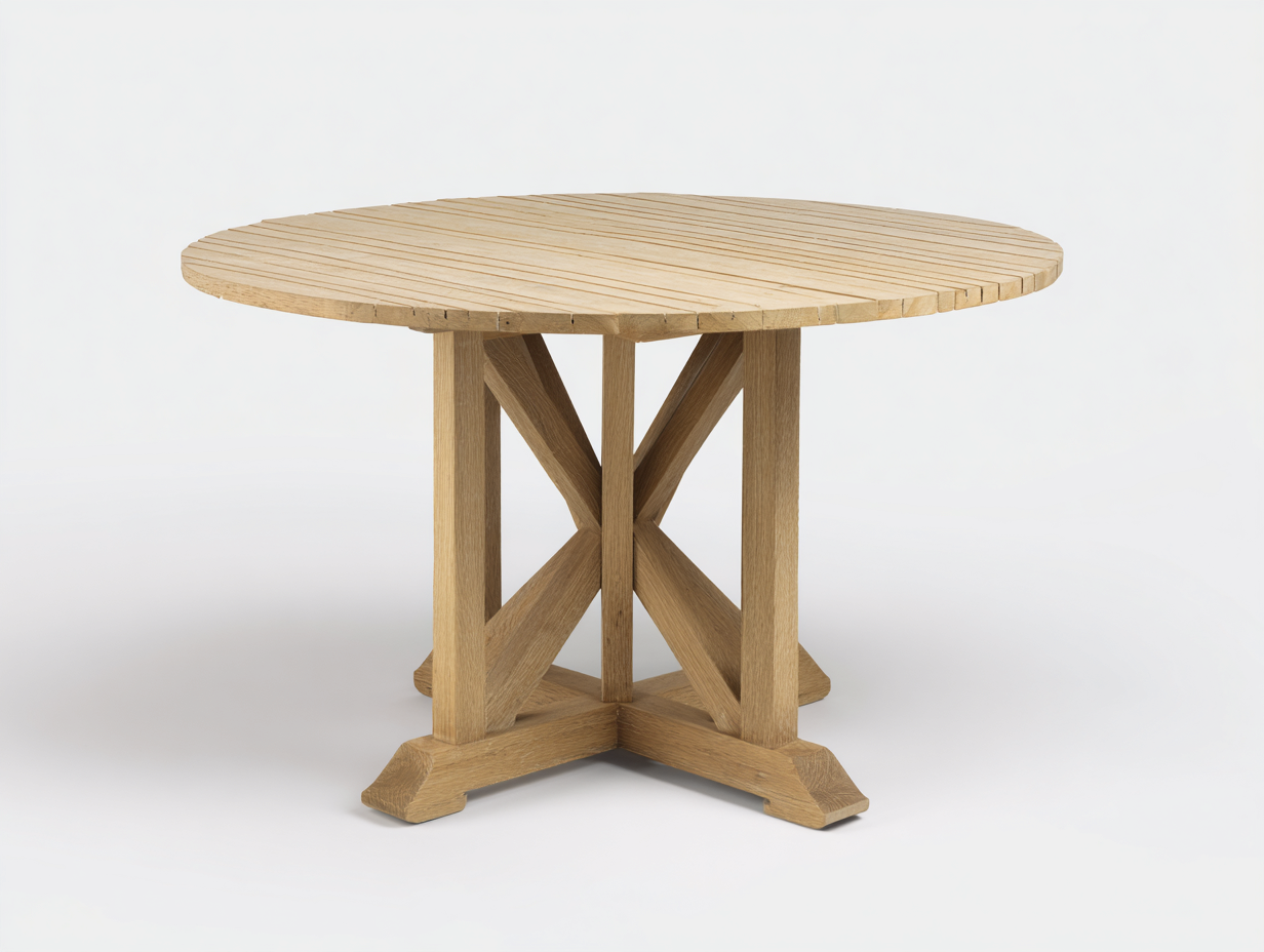 Tavolo da giardino in legno 142x142x75 cm - marrone chiaro - piano rotondo a doghe con base incrociata per giardino e terrazza-Rosolvahaven