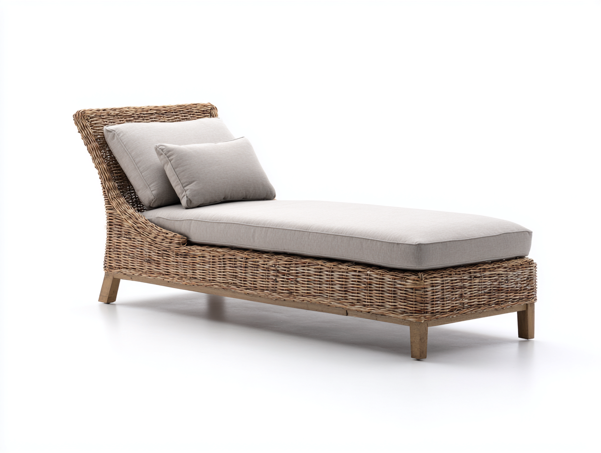 Lettino prendisole in rattan intrecciato 170x69x84 cm marrone chiaro-grigio chiaro per giardino - design naturale-Rosolvahaven