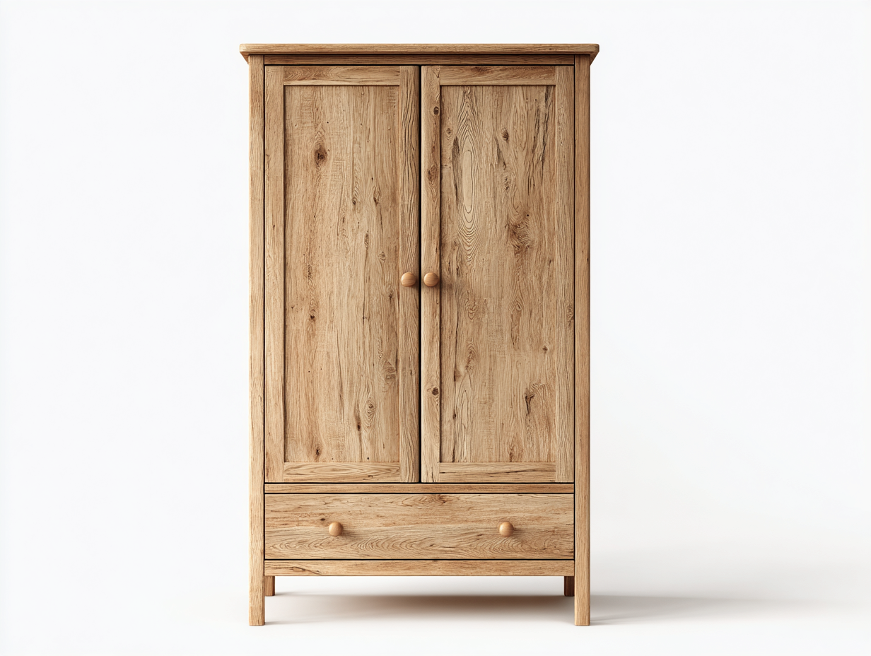 Armadio in legno 115x55x187 cm - legno naturale - adatto a camera da letto - design classico con 2 ante e 1 cassetto-Vanorvahouse