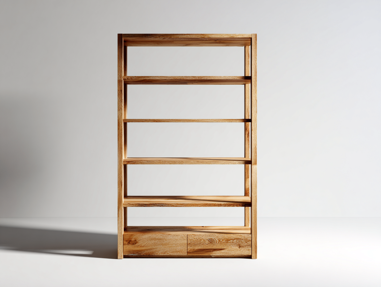 Libreria in legno 80x34x178 cm - legno naturale - adatte a ufficio - design aperto con 2 cassetti-Vanorvahouse