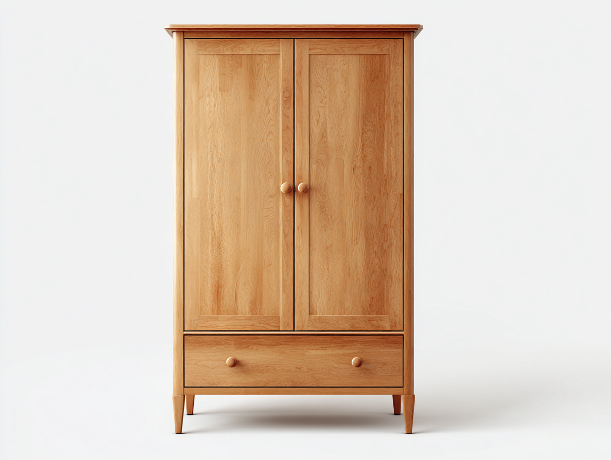 Armadio in legno 108x52x184 cm - legno naturale - adatto a camera da letto - design classico con 2 ante e 1 cassetto-Vanorvahouse