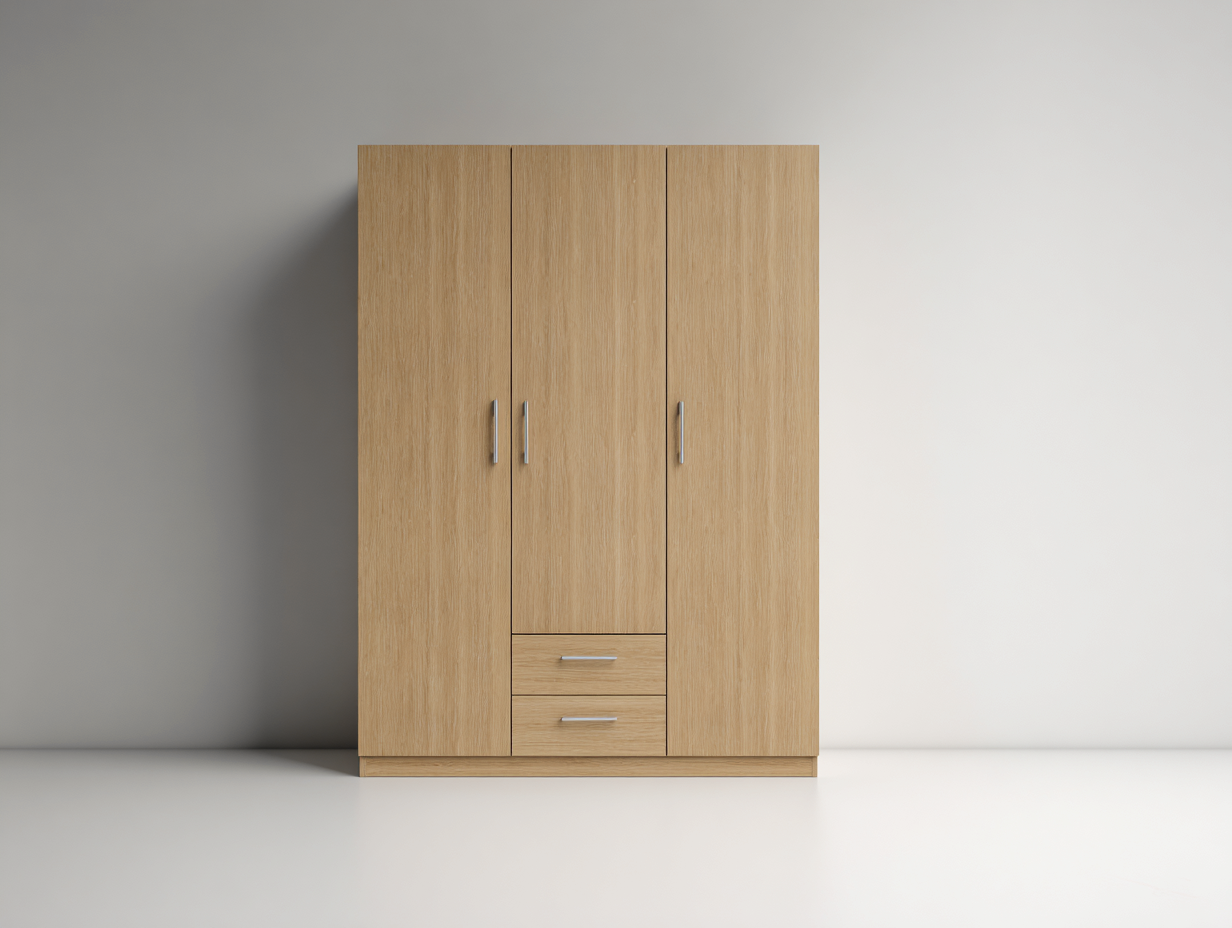 Armadio in legno 122x55x187 cm - legno naturale - adatto a camera da letto - design moderno con 3 ante e 2 cassetti-Vanorvahouse