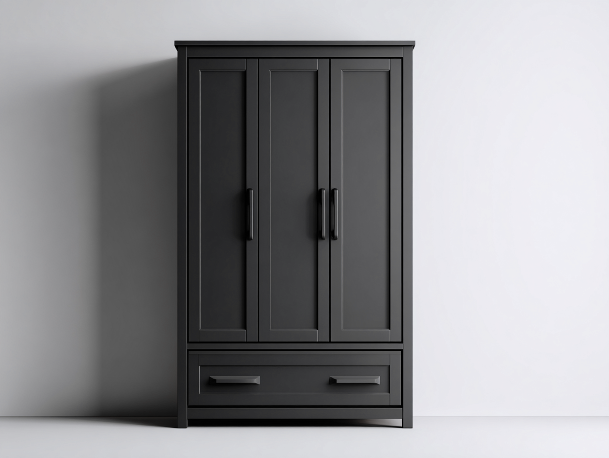 Armadio in legno 125x57x190 cm - nero - adatto a camera da letto - design moderno con 3 ante e 1 cassetto-Vanorvahouse