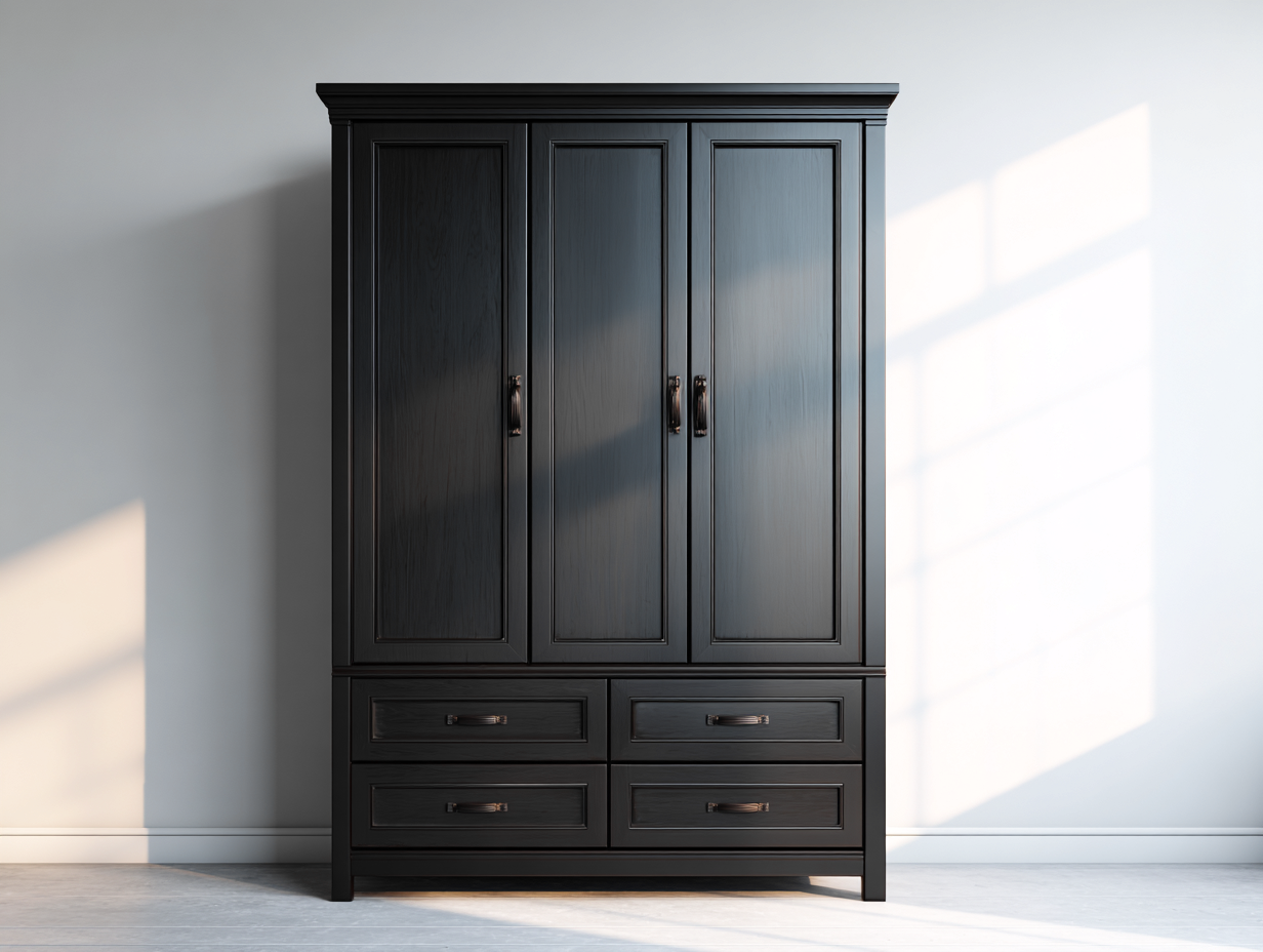 Armadio in legno 150x60x198 cm - nero - adatto a camera da letto - design classico con 3 ante e 4 cassetti-Vanorvahouse