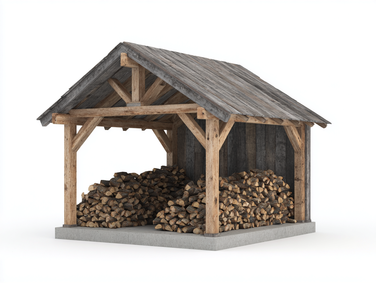 Portalegna in legno 210x95x165 cm naturale e grigio per giardino - design aperto con tetto spiovente-Vanorvahouse