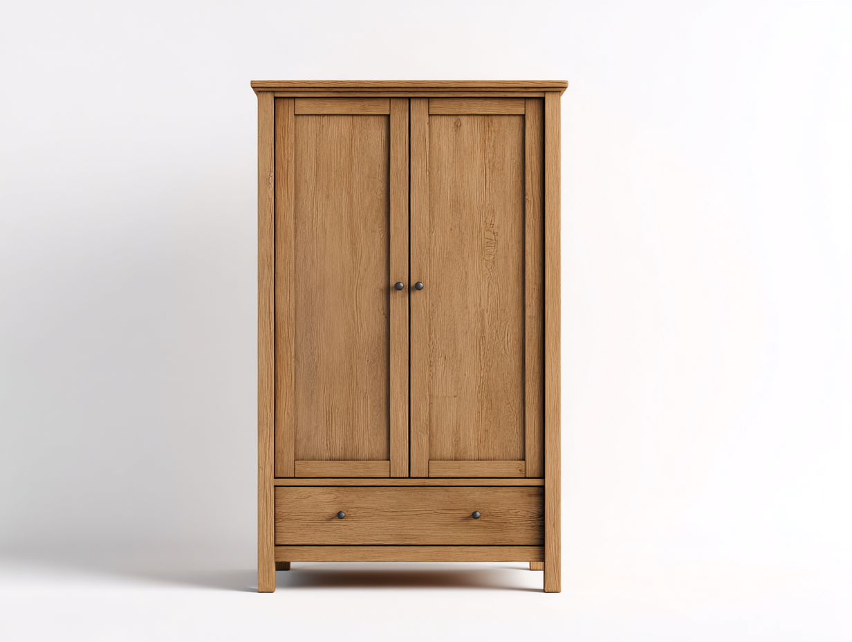 Armadio in legno 118x54x189 cm - legno naturale - adatto a camera da letto - design classico con 2 ante e 1 cassetto-Vanorvahouse