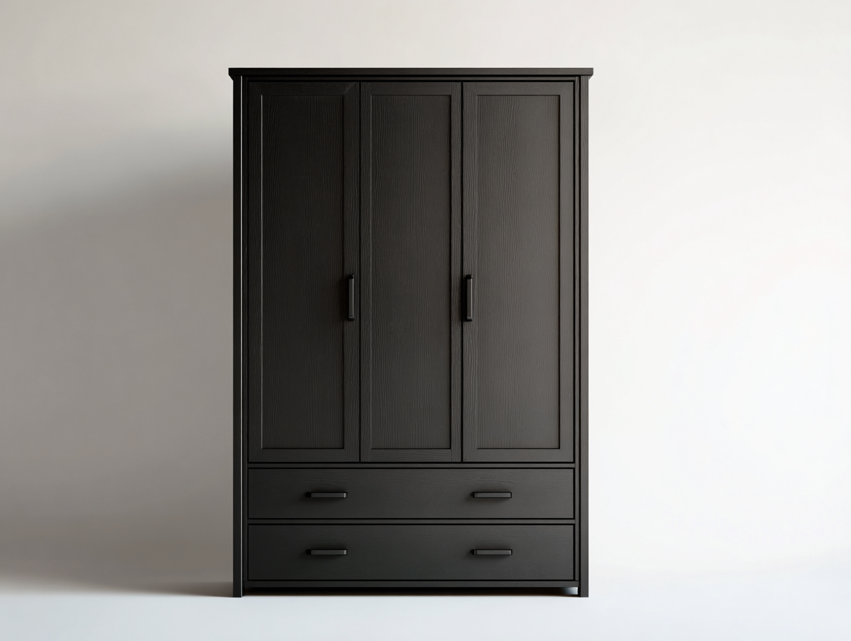 Armadio in legno 128x58x192 cm - nero - adatto a camera da letto - design moderno con 3 ante e 2 cassetti-Vanorvahouse