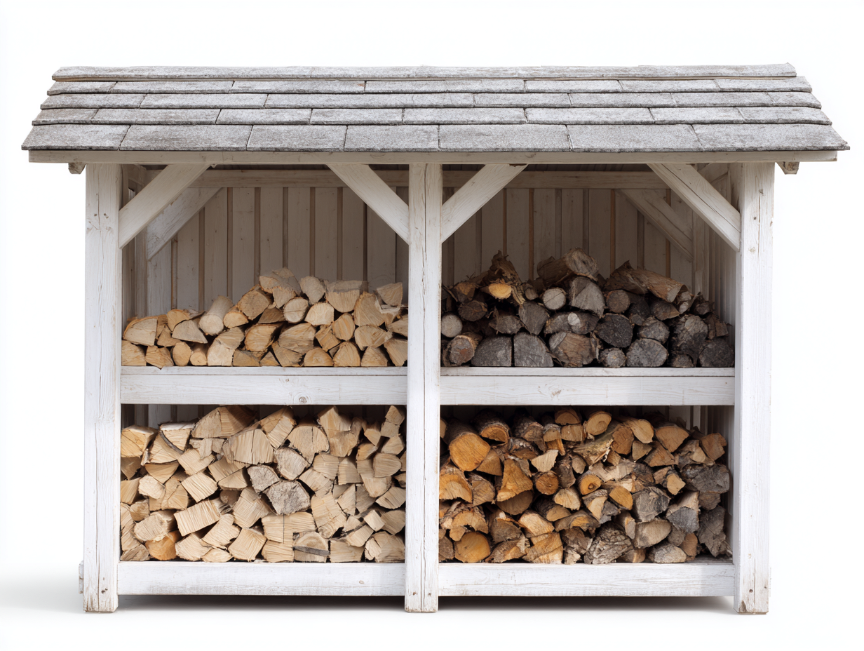 Portalegna da giardino in legno 195x78x168 cm - bianco e grigio - adatto a giardino e terrazza - design con tetto a scandole-Vanorvahouse