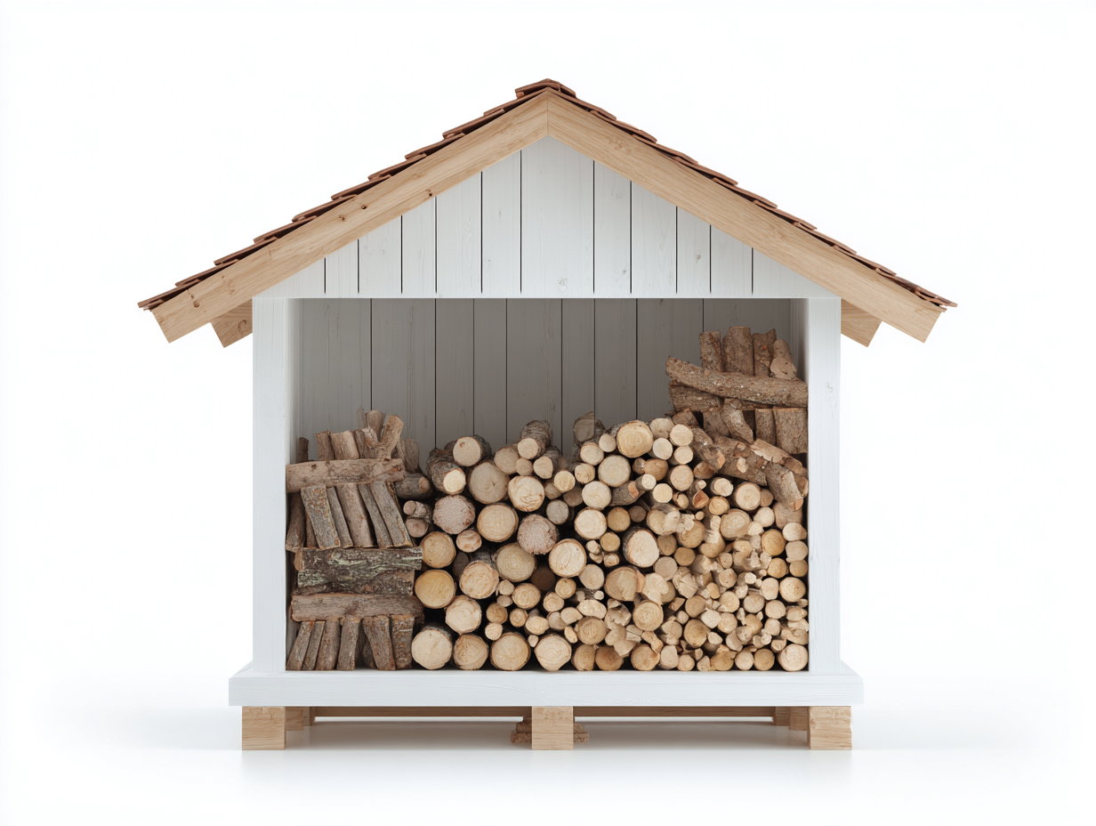 Portalegna da giardino in legno 235x90x185 cm - bianco e legno naturale - adatto a giardino e terrazza - design coperto con tetto a due falde-Vanorvahouse