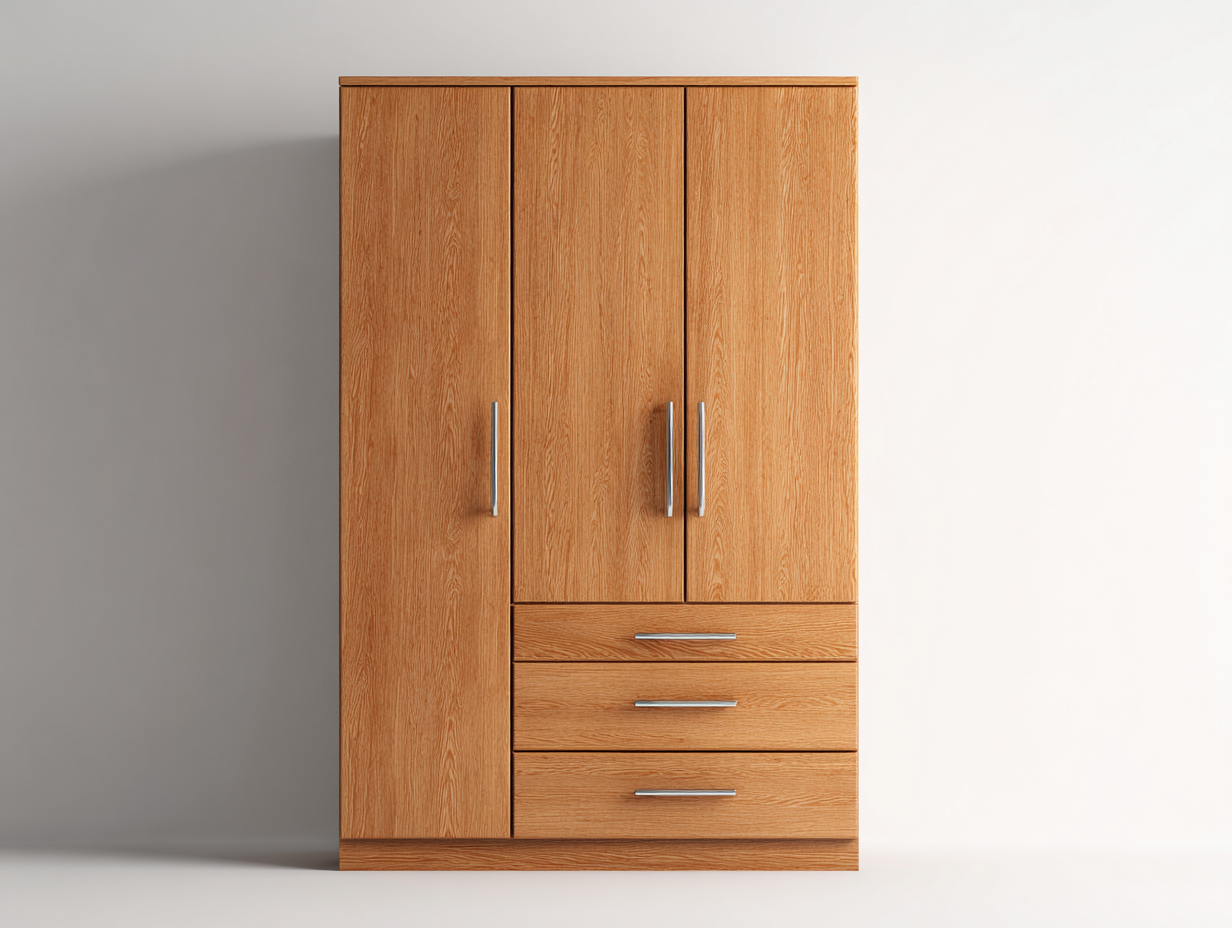 Armadio in legno 134x57x191 cm - legno naturale - adatto a camera da letto - design moderno con 3 ante e 3 cassetti-Vanorvahouse