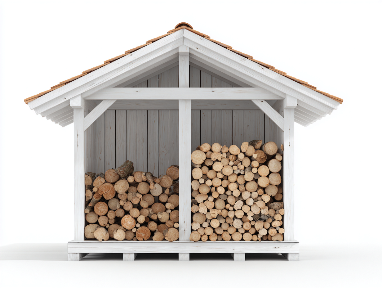 Portalegna in legno 185x72x150 cm bianco e marrone per giardino - design rialzato con tetto spiovente-Vanorvahouse