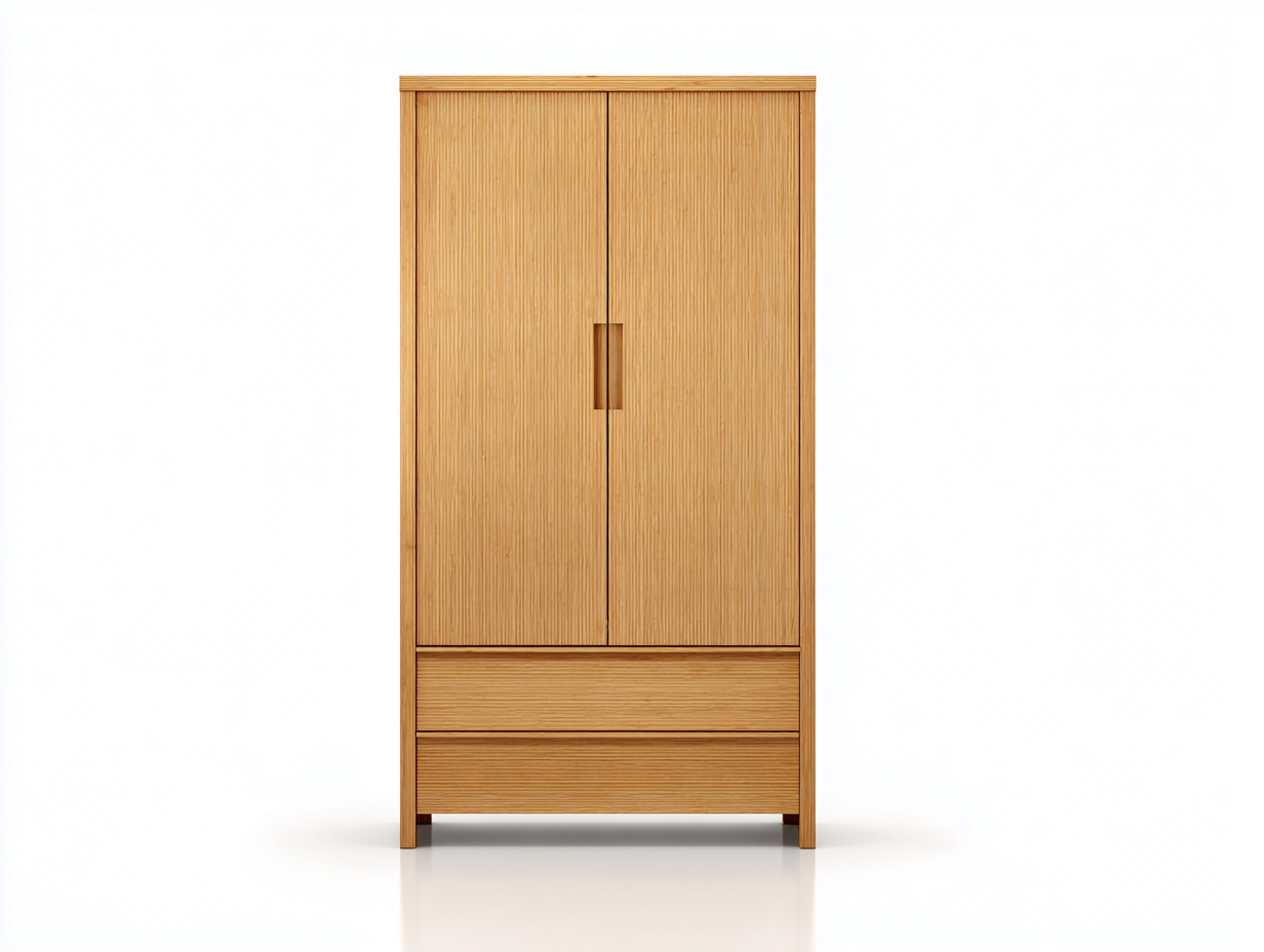 Armadio in legno 112x54x186 cm - legno naturale - adatto a camera da letto - design moderno con 2 ante e 2 cassetti-Vanorvahouse