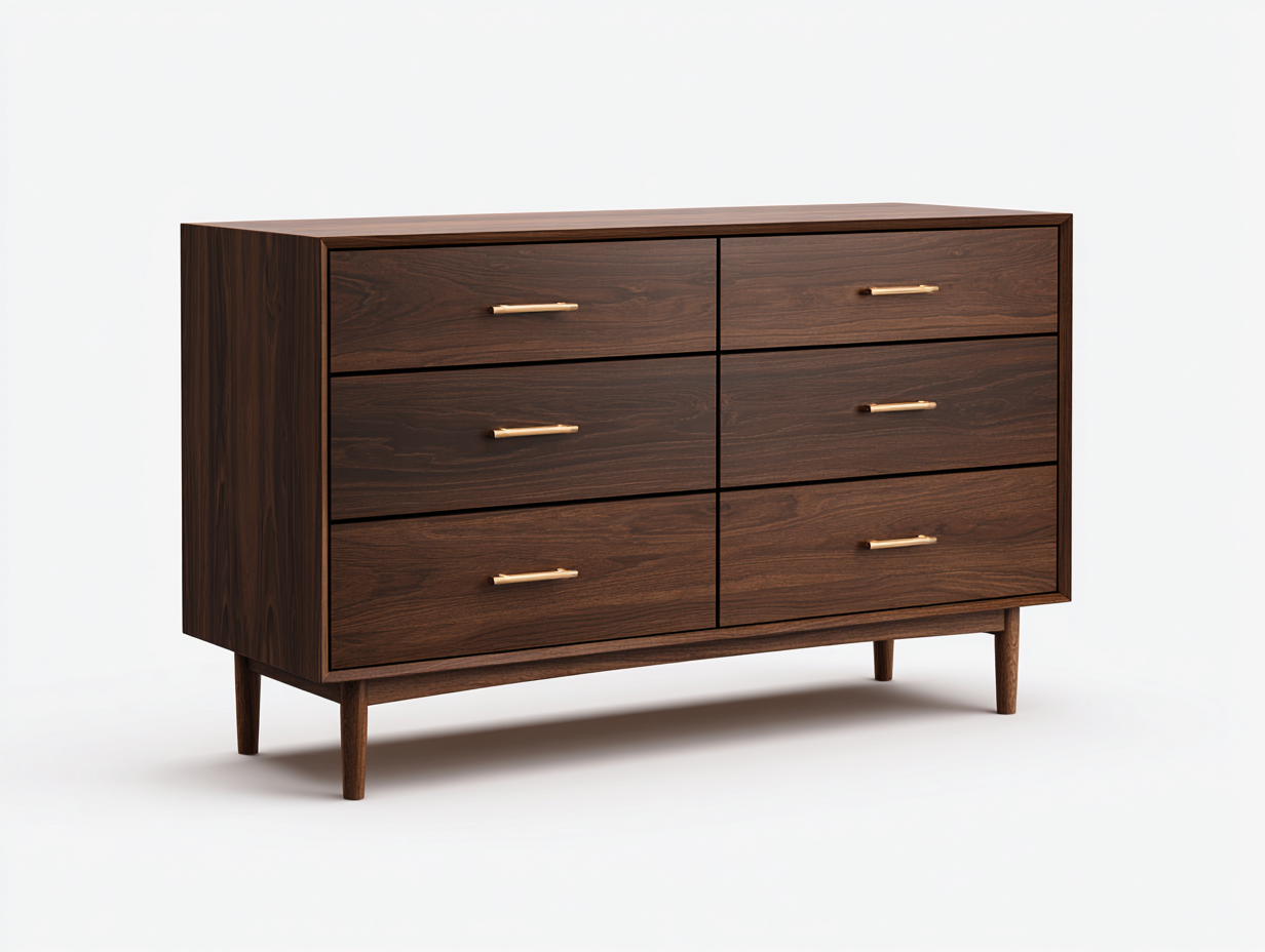 Cassettiera in legno con 6 cassetti 148x44x80 cm - marrone scuro - stile moderno di metà secolo per camera da letto-Serenezenohaus