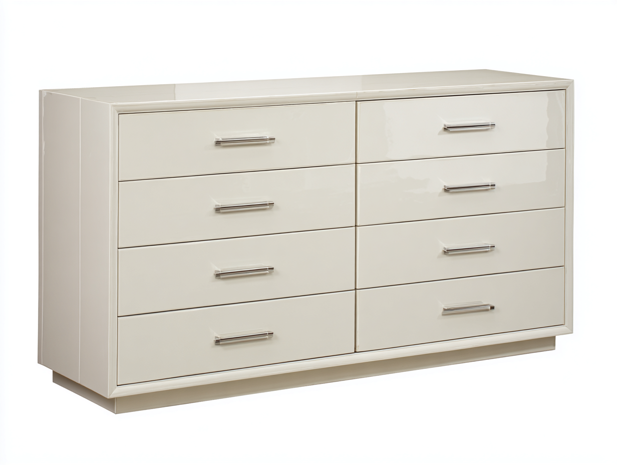 Cassettiera moderna in legno 158x45x78 cm - avorio lucido - stile contemporaneo per camera da letto-Serenezenohaus