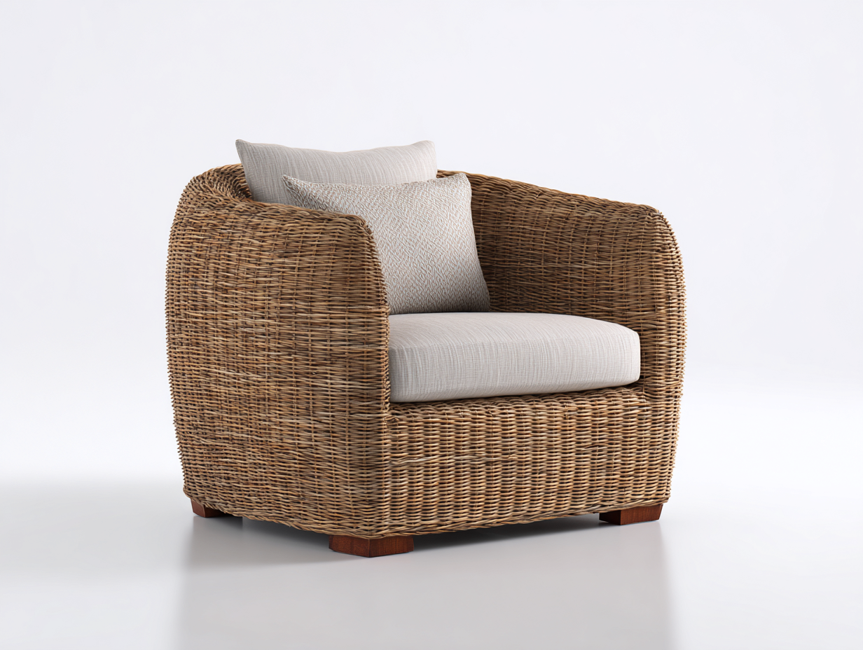 Poltrona da giardino in rattan intrecciato 109x94x83 cm - marrone naturale e beige chiaro - stile rustico per giardino e terrazza-Serenezenohaus