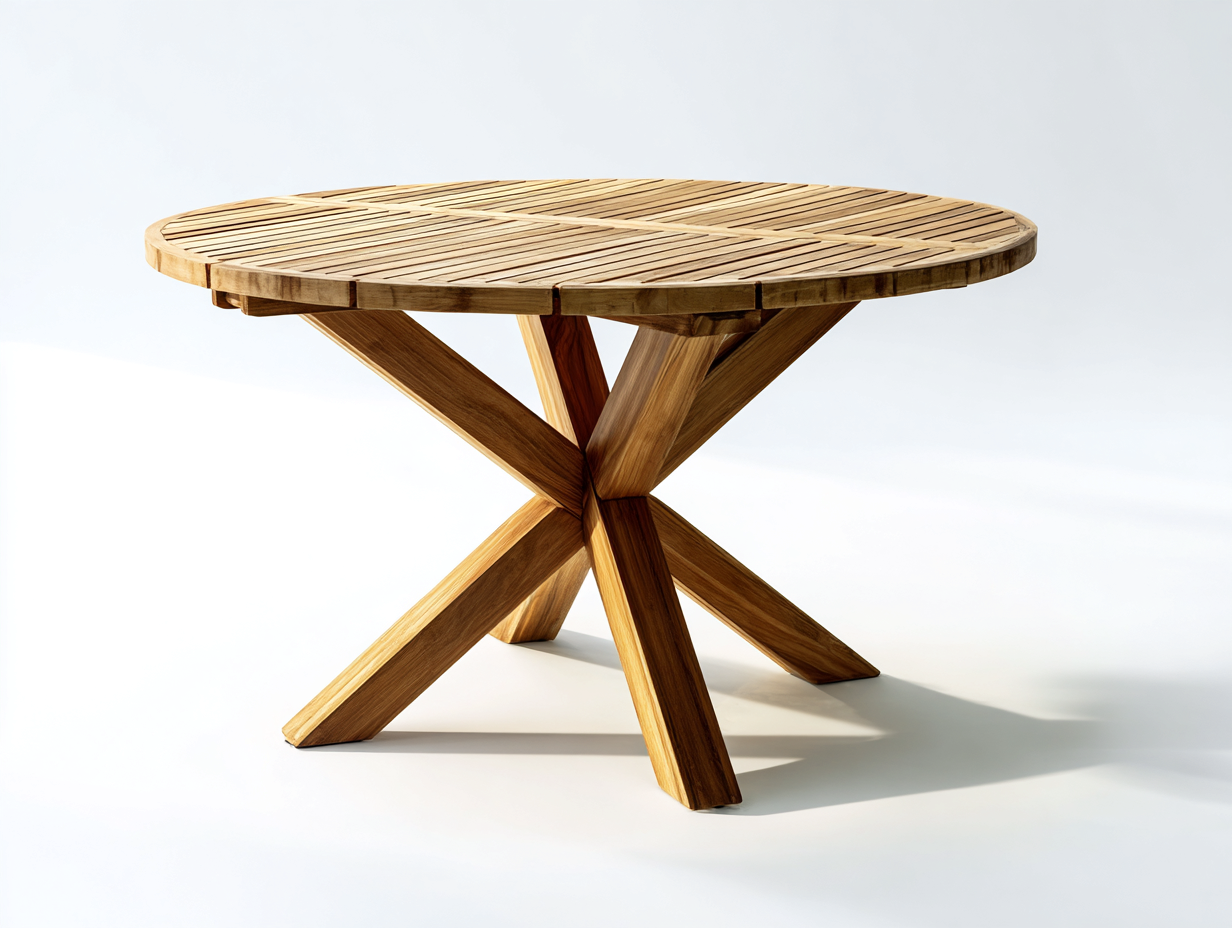 Tavolo da giardino rotondo in legno 128x128x76 cm - naturale - stile rustico per giardino e terrazza-Serenezenohaus