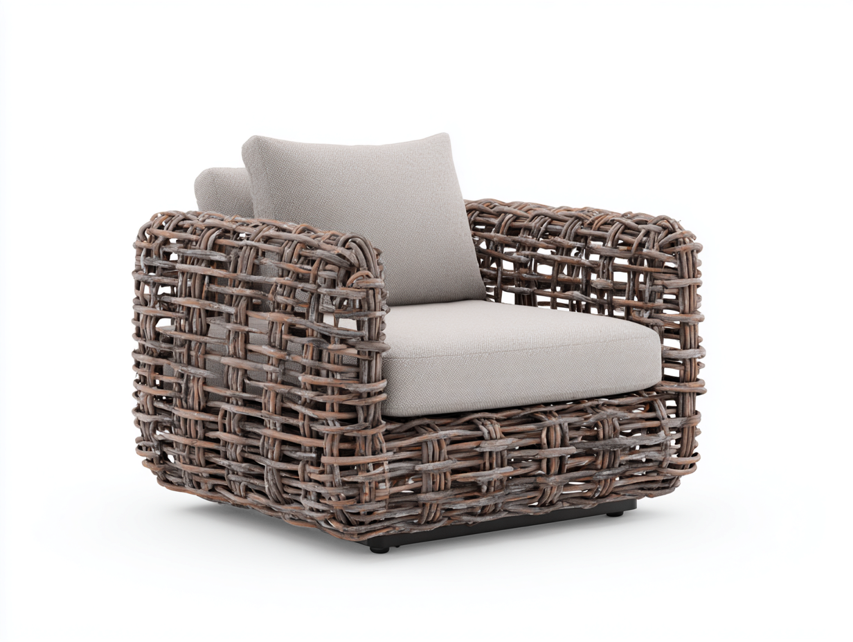Poltrona da giardino in rattan intrecciato 111x87x74 cm - marrone grigiastro e beige - design traforato per giardino e terrazza-Serenezenohaus