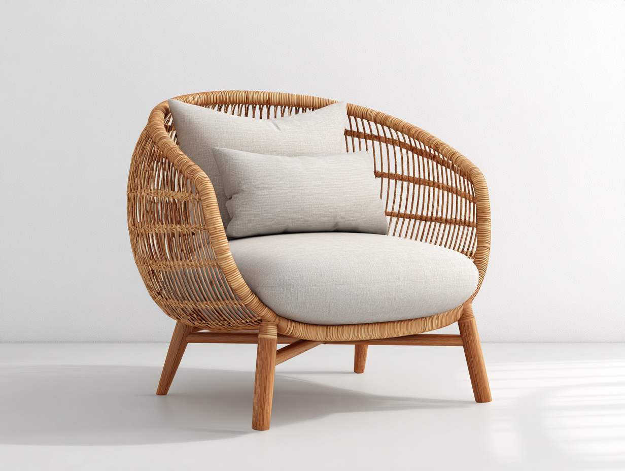 Poltrona da giardino in rattan intrecciato 103x86x82 cm - naturale e beige chiaro - design avvolgente per giardino e terrazza-Serenezenohaus